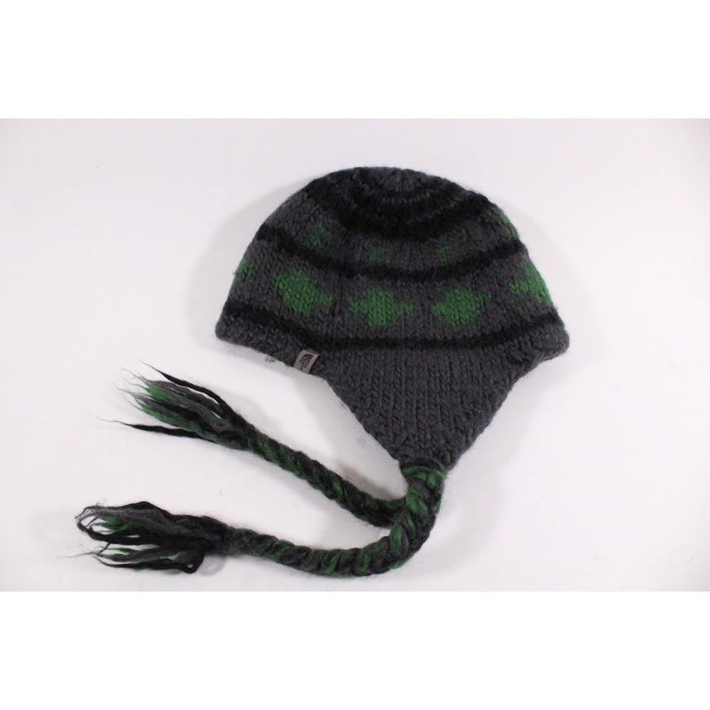 The North Face Hat Wool Blend Knit Beanie Ear Flaps Braided Winter Unisex OS